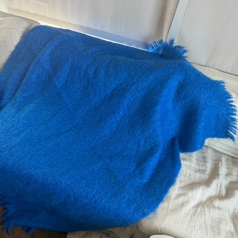 South African Mohair Fringe End Blanket in Blue